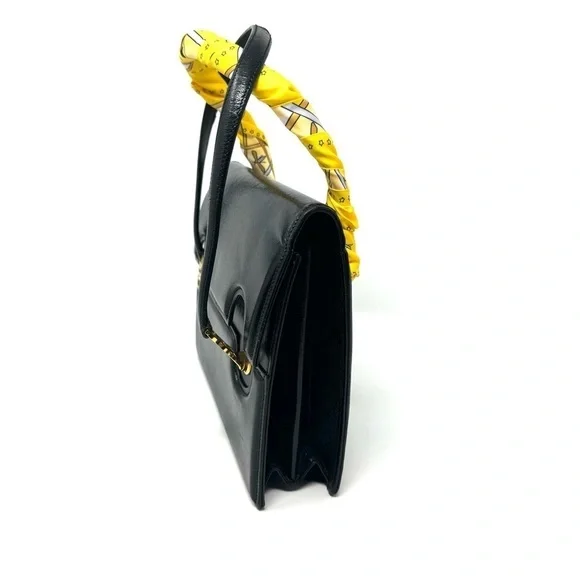 Gucci Vintage 60s Black Leather Top Handle Bag